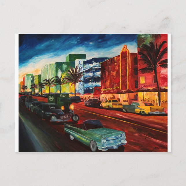 Carte Postale Ocean Drive Miami Avec Mint Cadillac (Devant)