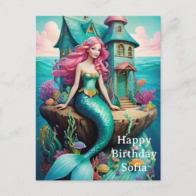 Carte Postale Ocean Mermaid Happy Birthday  (Devant)