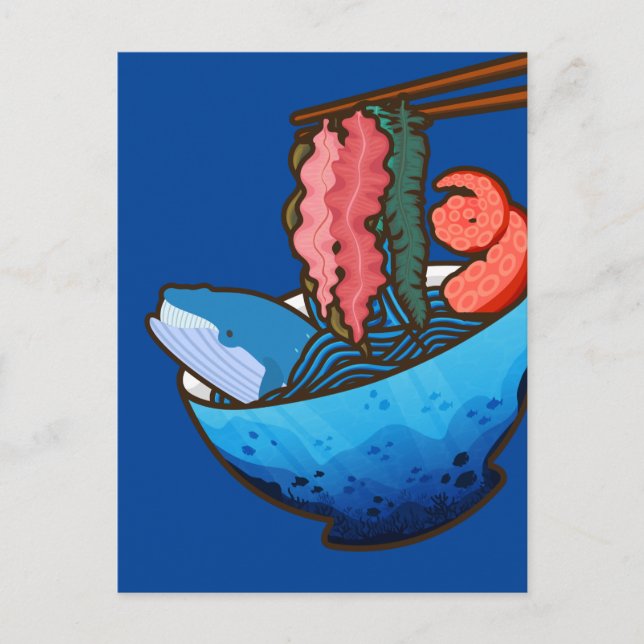 Carte Postale Ocean Ramen Tentacle Kelp Whale Food Nature (Devant)