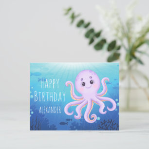 Carte Postale Océan sous-marin mignonne pieuvre Joyeux anniversa