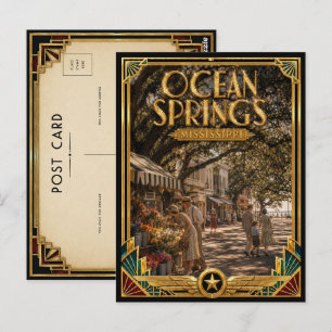 Carte Postale Ocean Springs Mississippi Art Déco Doré Vintage 