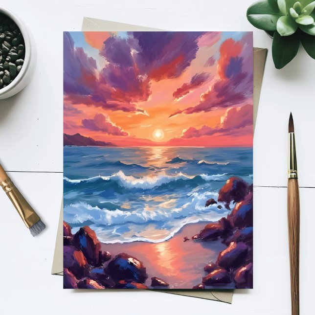 Carte Postale Ocean Sunset Watercolor Beach Coastal (Créateur téléchargé)