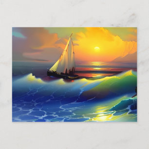 Carte Postale Ocean Waves, voilier et Sunset Reflet
