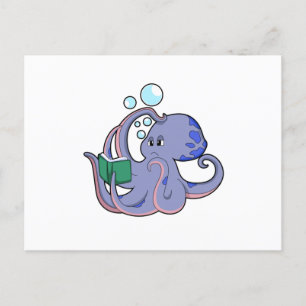 Carte Postale Octopus à la lecture avec livre