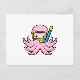 Carte Postale Octopus à la plongée avec tuba et lunettes de nata