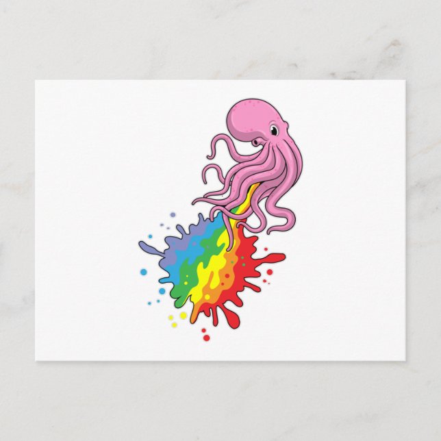 Carte Postale Octopus avec arc-en-ciel (Devant)