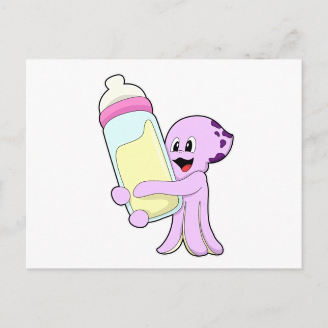 Carte Postale Octopus avec Bébé Bouteille Lait (Devant)