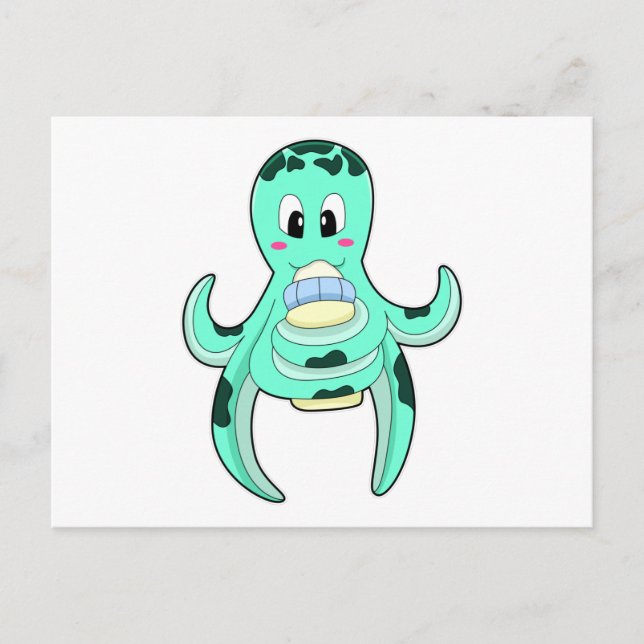 Carte Postale Octopus avec Bouteille de lait (Devant)