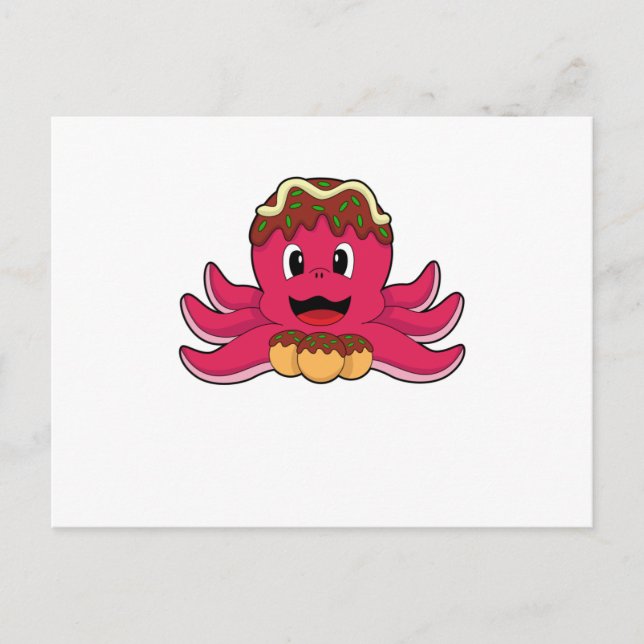 Carte Postale Octopus avec gâteau (Devant)