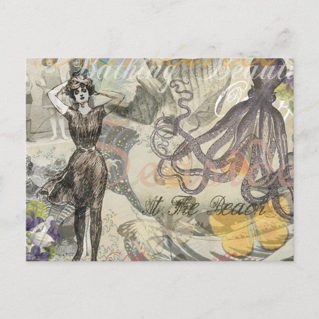Carte Postale Octopus Beach Antique Côte Steampunk (Devant)
