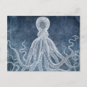 Carte Postale Octopus - Bleu Twilight Aquarelle Denim