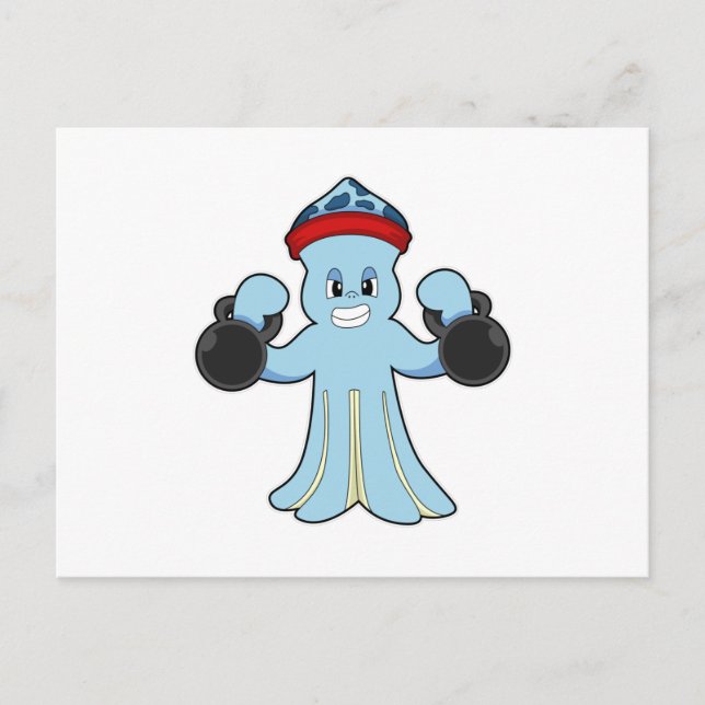 Carte Postale Octopus comme Bodybuilder avec des cloches (Devant)