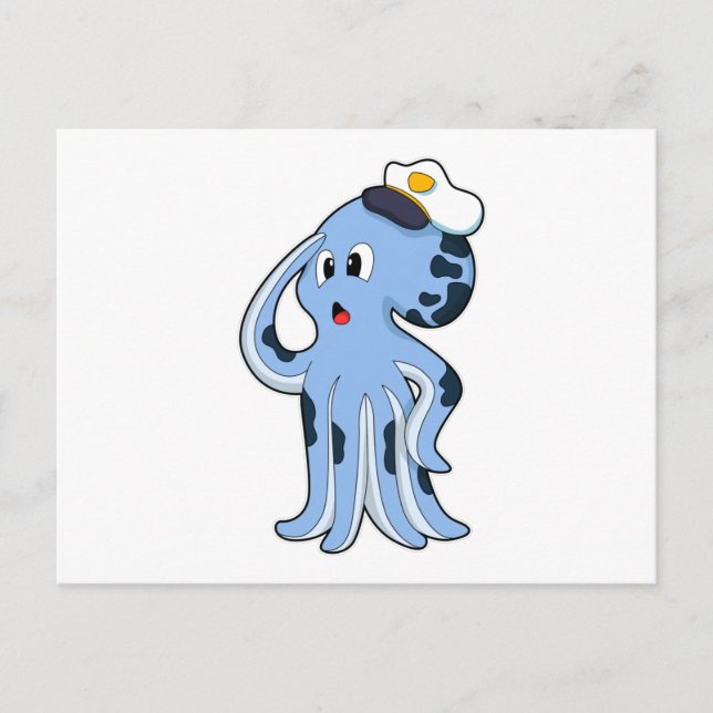 Carte Postale Octopus comme capitaine avec Casquette (Devant)