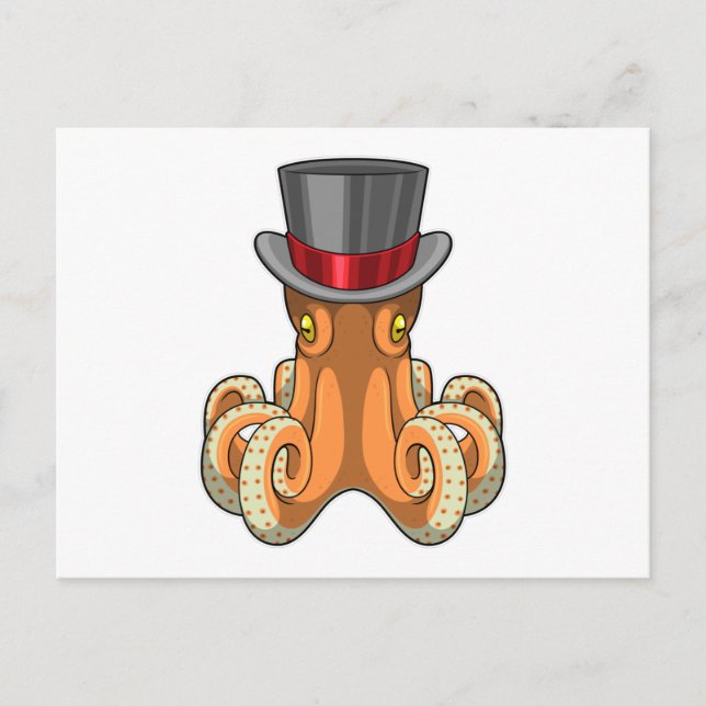 Carte Postale Octopus comme Gentleman avec chapeau supérieur (Devant)