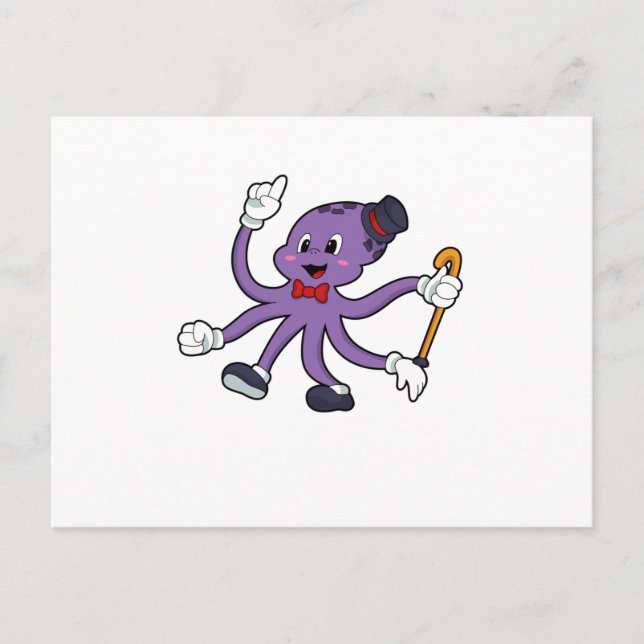 Carte Postale Octopus comme magicien avec Casquette (Devant)
