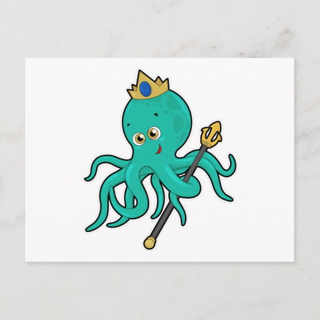 Carte Postale Octopus comme roi avec Trident (Devant)