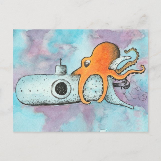 Carte Postale Octopus et sous-marin (Devant)