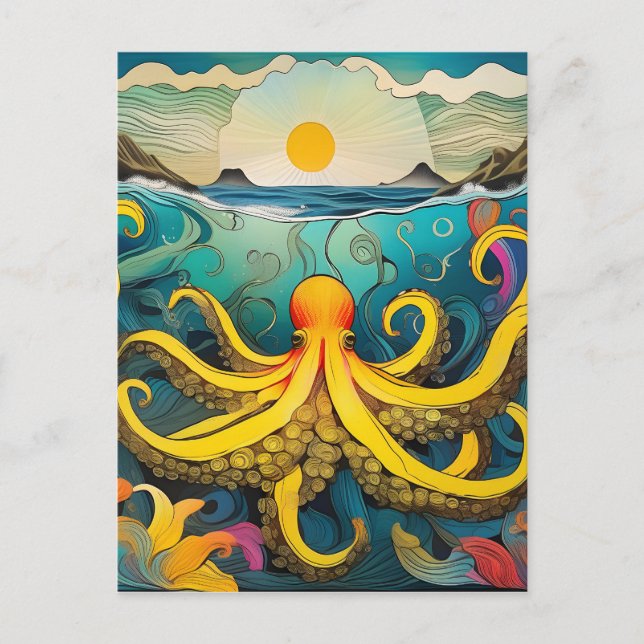 Carte Postale Octopus jaune (Devant)