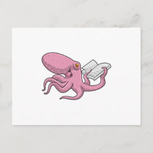 Carte Postale Octopus Nerd avec le livre