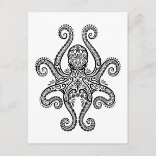Carte Postale Octopus noir complexe sur blanc