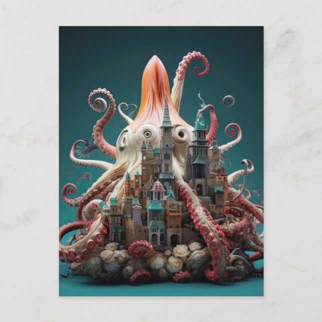 Carte Postale Octopus World Imaginaire sous-marin Océan Abstrait (Devant)