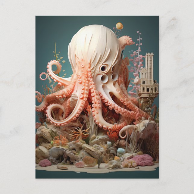 Carte Postale Octopus World Imaginaire sous-marin Océan Abstrait (Devant)