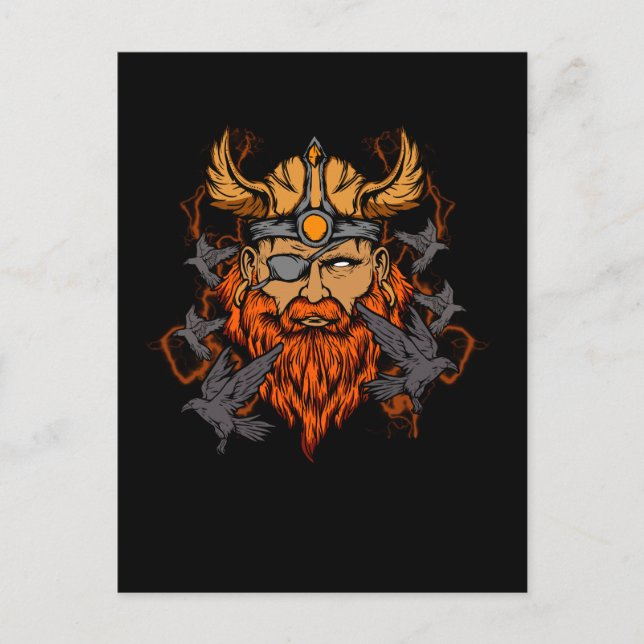 Carte Postale Odin Norse Mythologie Viking God & Ravens (Devant)