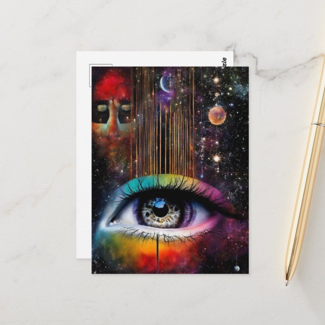 Carte Postale OEil surréaliste de l'univers (Devant/Arrière en situation)