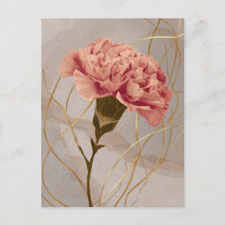 Carte Postale Œillet Rose Blush Floral Or