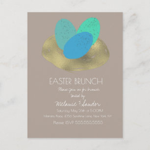 Carte Postale Œuf de Pâques tacheté Or Nid Dîner Brunch Famille