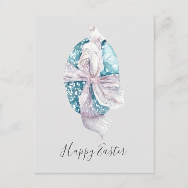 Carte Postale OEuf enveloppé de ruban d'aquarelle Pâques (Devant)