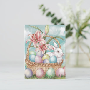 Carte Postale Œufs aquarelle et pastel de lys avec lapin dans un