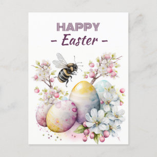Carte Postale Oeufs d'abeilles et fleurs d'aquarelle de Pâques -