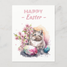 Oeufs de chat en aquarelle de Pâques et fleurs de 