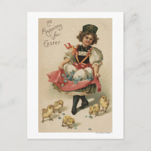 Carte Postale Oeufs de fille avec poussins