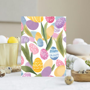 Carte Postale OEufs de Pâques colorés Jolie aquarelle peinte