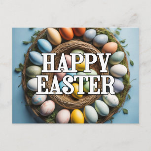 Carte Postale Oeufs de Pâques mignons et collage floral