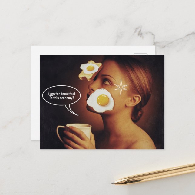 Carte Postale Oeufs Pour Le Petit Déjeuner, Dans cette économie  (Devant/Arrière en situation)