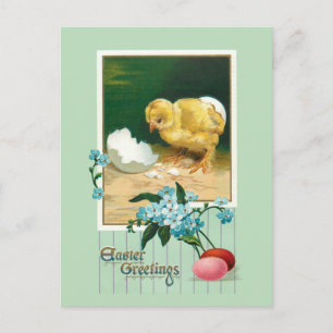 Carte Postale Oeufs vintages de Pâques, poussins et fleurs