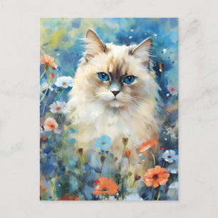 Carte Postale OEuvre colorée en aquarelle de Birman Cat