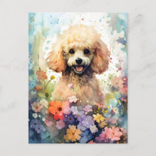 Carte Postale OEuvre d'aquarelle colorée de caniche