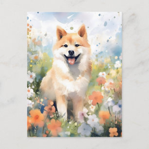 Carte Postale Œuvre d'art aquarelle colorée Shiba Inu