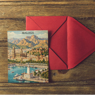 Carte Postale Œuvre d'art de voyage vintage Malaga Espagne