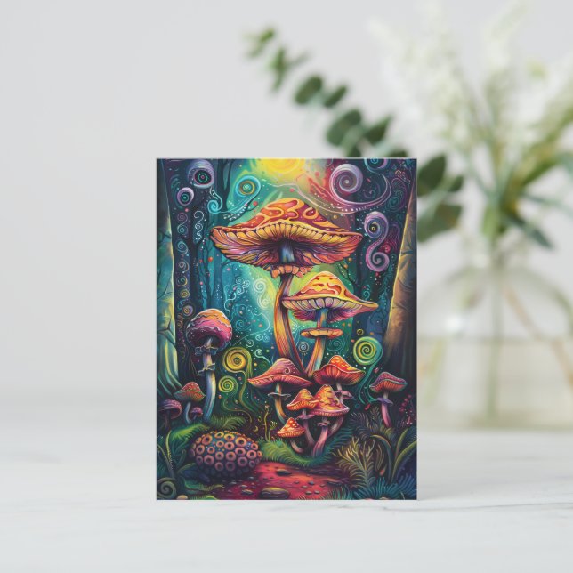 Carte Postale Oeuvres d'art colorées et amusantes des champignon (Debout devant)