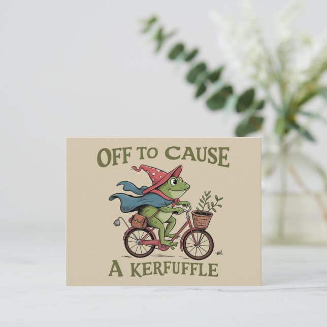 Carte Postale Off to Cause a Kerfuffle Frog Sarcastic Funny Meme (Debout devant)