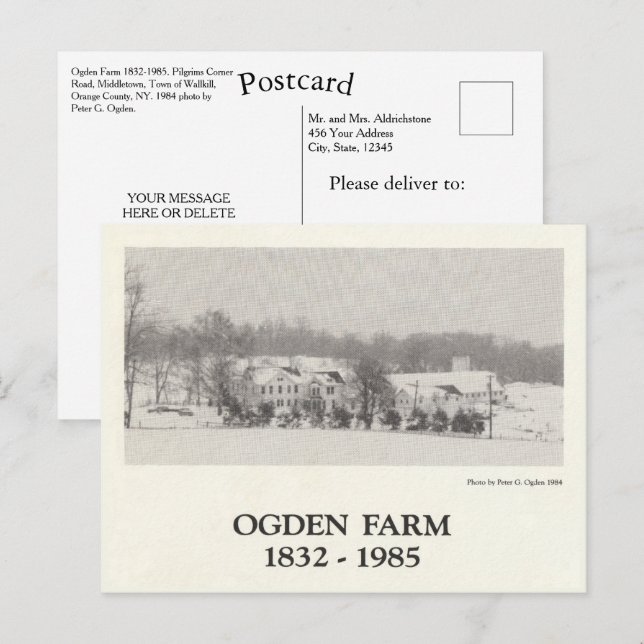 Carte Postale Ogden Farm 1832-1985 Ville de Wallkill New York (Devant / Derrière)