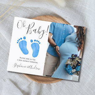 Carte Postale Oh Baby Blue Feet Baby shower photo Invitation