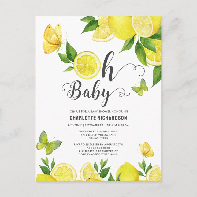 Carte Postale Oh Baby Citrus Lemon Baby shower sur mesure Invita (Devant)