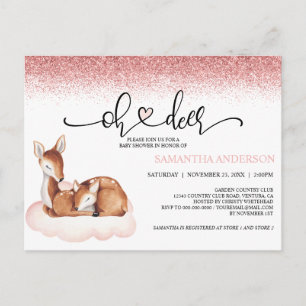 Carte Postale Oh Deer Baby shower Aquarelle rose Parties scintil