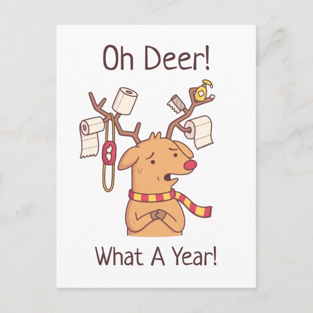 Carte Postale Oh Deer, What A Year, Reindeer et Toilettes Papier (Devant)